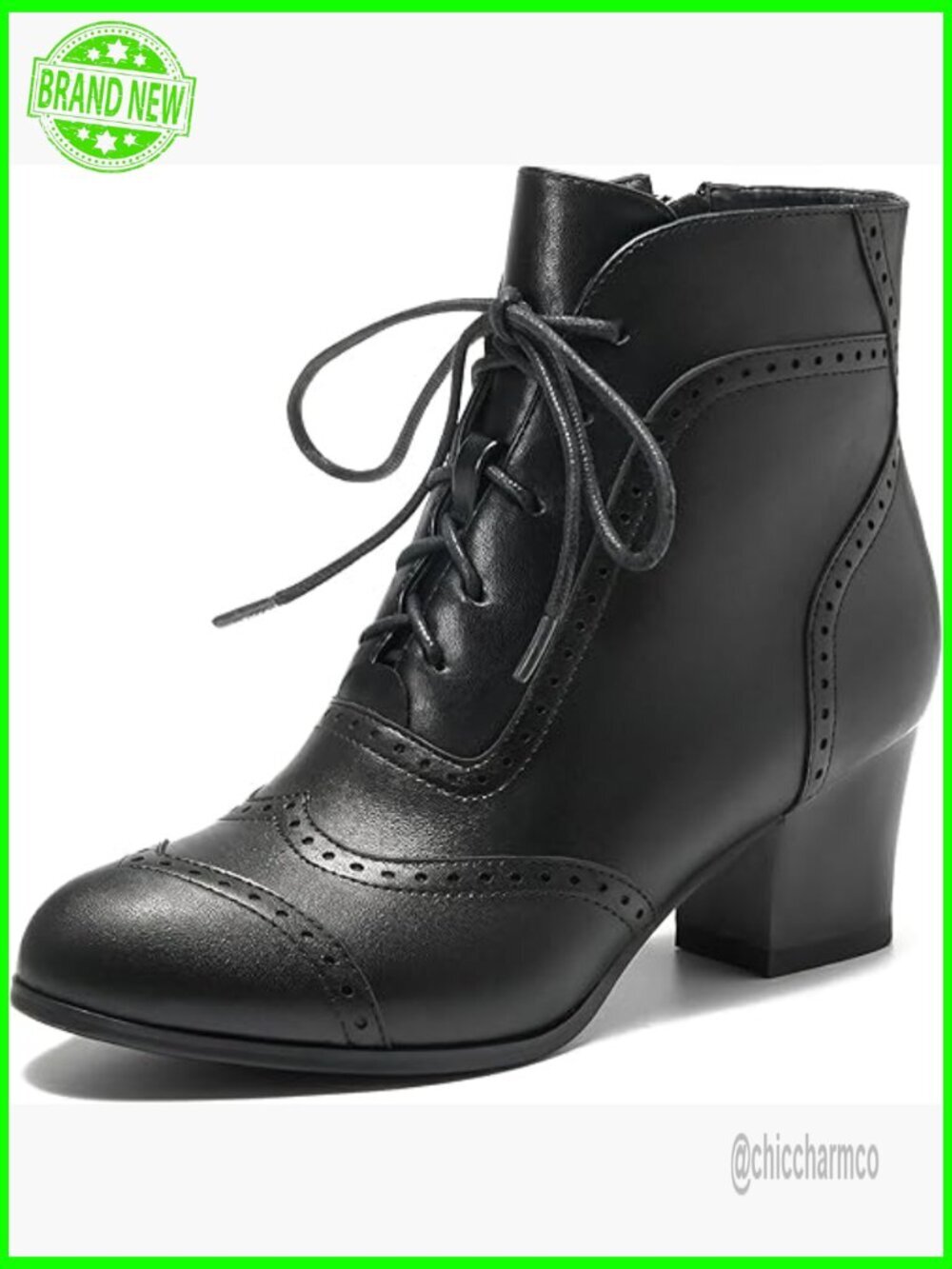 Side Zip Lace Up Combat Booties Block Chunky Heel Vintage Victorian